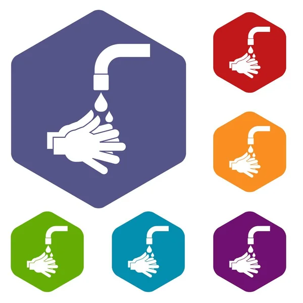 Чистящие руки иконки установить шестиугольник — стоковый вектор