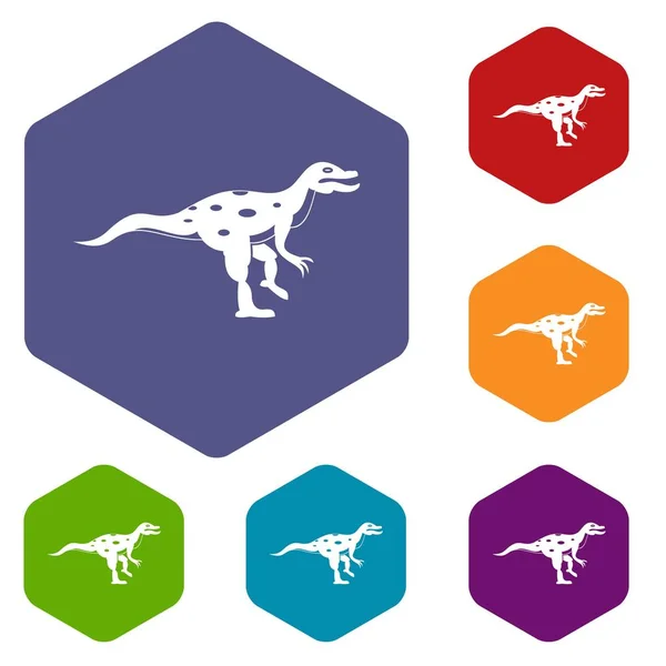 Ornithopod dinosaur icons set hexagon — Stock Vector
