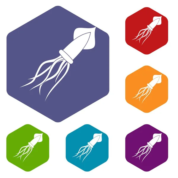 Conjunto de iconos de calamar hexágono — Vector de stock