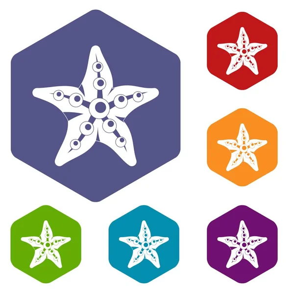 Sjöstjärna ikoner set hexagon — Stock vektor