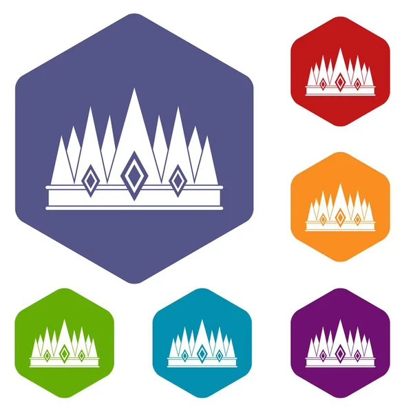 Crown ikoner set hexagon — Stock vektor