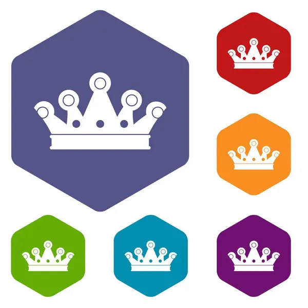 Couronne royale icônes ensemble hexagone — Image vectorielle