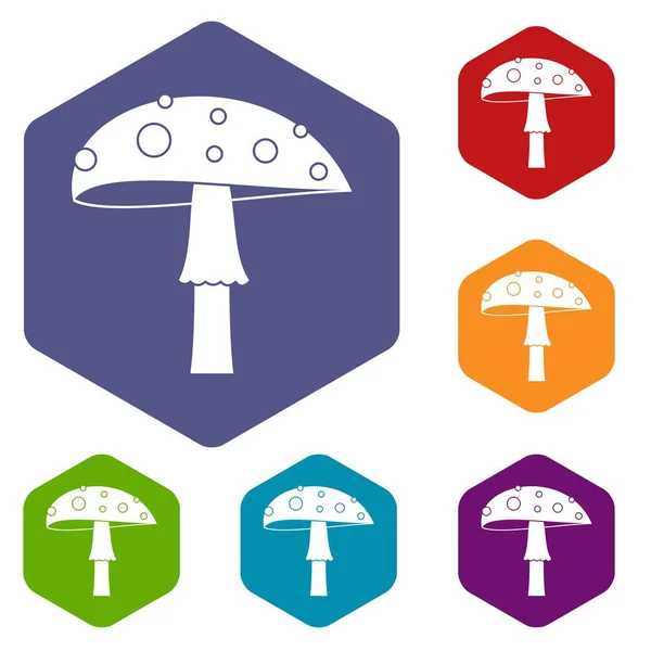 Conjunto de iconos Amanita hexágono — Vector de stock