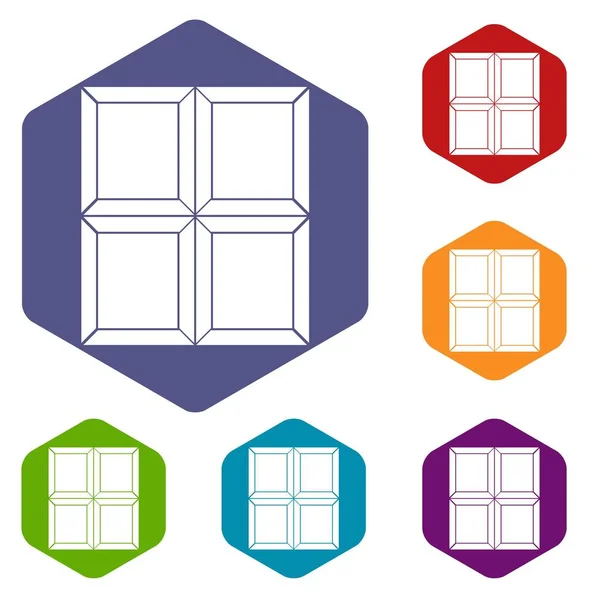 Chocolate piece icons set hexagon — Stock Vector