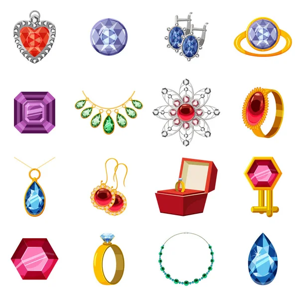 Conjunto de iconos de colección de joyas, estilo de dibujos animados — Vector de stock