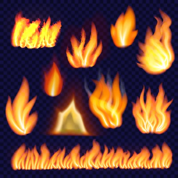 Форми вогню ізольований набір, реалістичний стиль — стоковий вектор