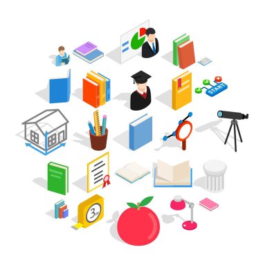 Öğrenme Icons set, izometrik stili