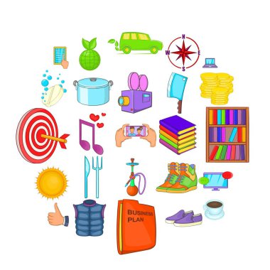 Tan Icons set, karikatür tarzı