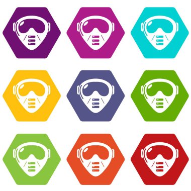 9 vektör Paintball maskesi ekipman Icons set