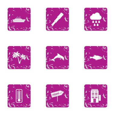 Banyo plaj simgeler kümesi, grunge tarzı