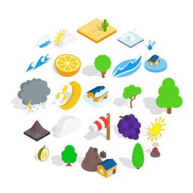 Tropikal doğa Icons set, izometrik stili