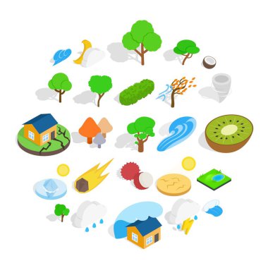 Doğa Icons set cümbüşü. İzometrik 25 isyan beyaz arka plan üzerinde izole web için doğa vektör simgeler kümesi