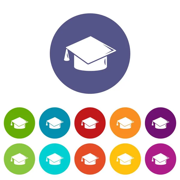 Graduation cap icons set vector color — Stock Vector