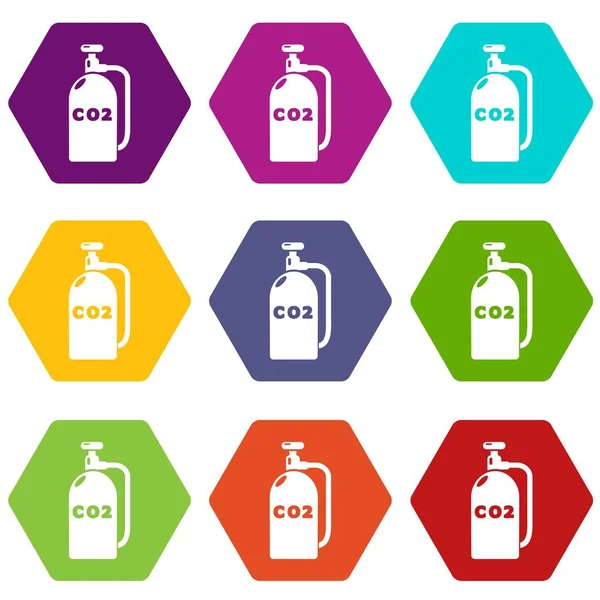 Paintball carbon dioxide icons set 9 vector — Stock Vector
