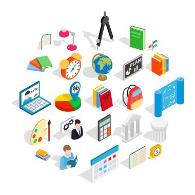 Öğretmen Icons set, izometrik stili