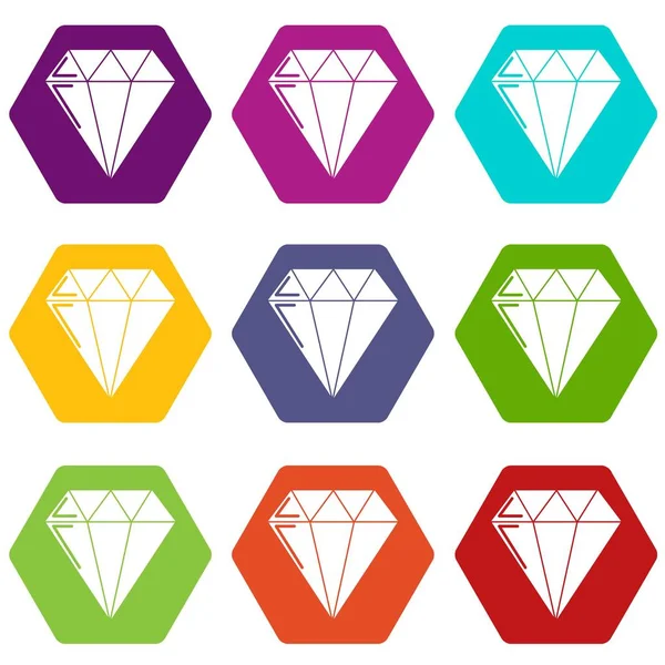 Diamante iconos conjunto 9 vector — Vector de stock