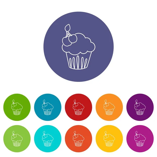 Cherry cupcake icone impostare il colore vettoriale — Vettoriale Stock