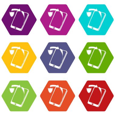 9 vektör koruma yedek ekran smartphone Icons set