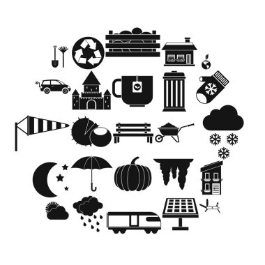 Küçük ev Icons set, basit tarzı