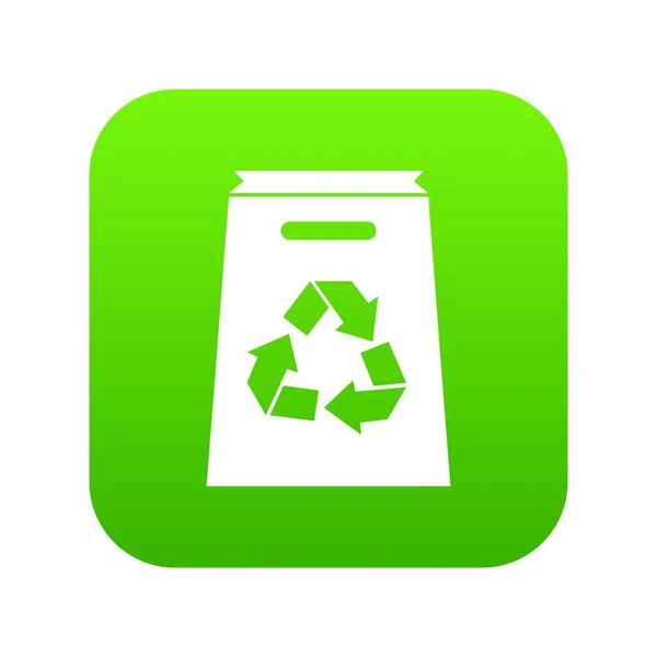 Reciclar icono bolsa de compras digital verde — Vector de stock