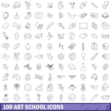 100 sanat okulu Icons set, anahat stili