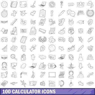 100 hesap makinesi Icons set, anahat stili
