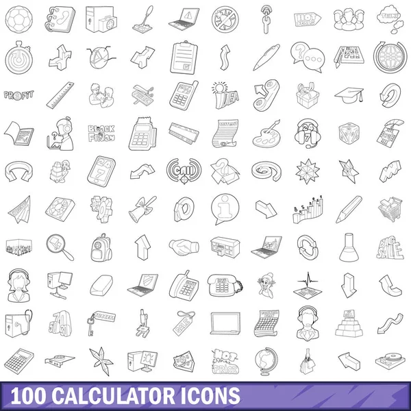 100 hesap makinesi Icons set, anahat stili