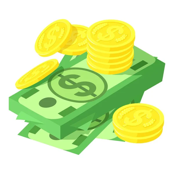 Ikona dolaru a mince, izometrický styl — Stockový vektor