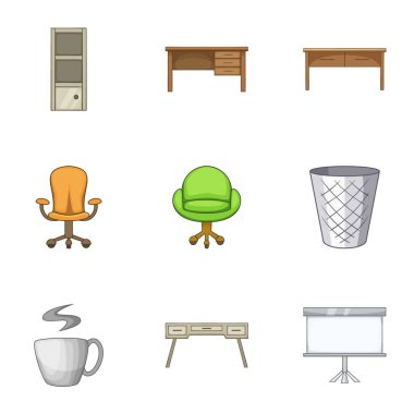 Büro Icons set, karikatür tarzı