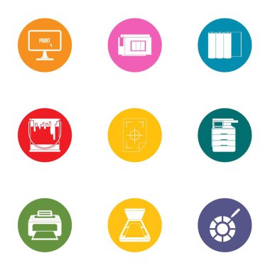 Baskı makinesi Icons set, düz stil