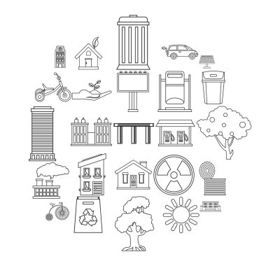 Rüzgar enerji Icons set, anahat stili