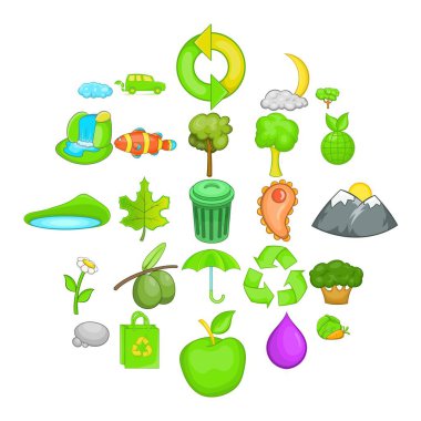 Çevre kirliliği Icons set, karikatür tarzı
