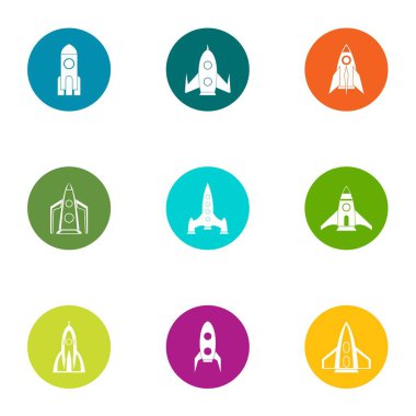 Roket fırlatma Icons set, düz stil