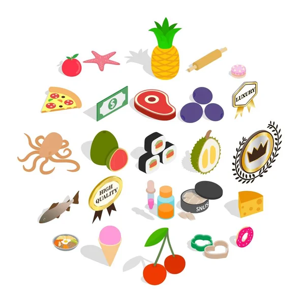 Restaurante conjunto de ícones de comida, estilo isométrico —  Vetores de Stock