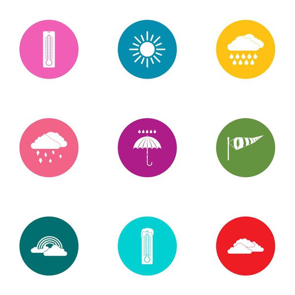 Weather diversity icons set, flat style