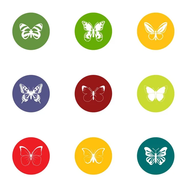 Ensemble d'icônes de papillon, style plat — Image vectorielle