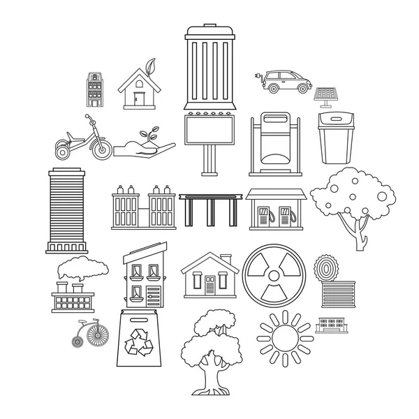 Conjunto de iconos de energía eólica, estilo de contorno — Vector de stock