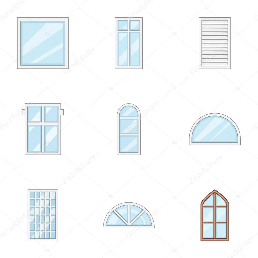 Glass painting icons set, cartoon style