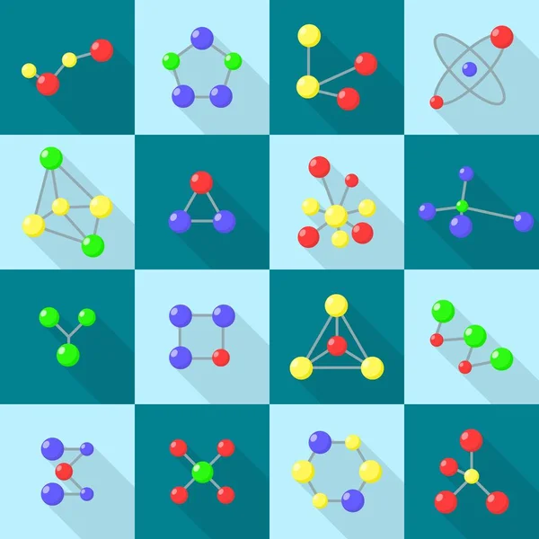 分子構造化学のアイコン セット、フラット スタイル — ストックベクタ