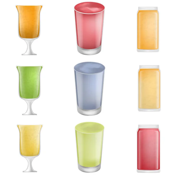 Smoothie frutta succo icone set, stile realistico — Vettoriale Stock