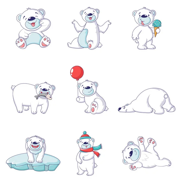 北极熊婴儿白色图标集, 卡通风格 — 图库矢量图片