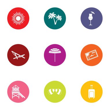 Tropikal bahçe Icons set, düz stil