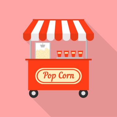 Pop corn sokak dükkanı simgesi, düz stil