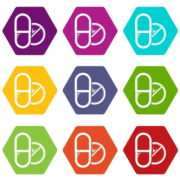 9 vektör hapı tablet Icons set