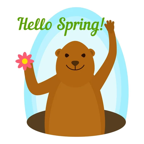 Groundhog Hallo lente pictogram, vlakke stijl — Stockvector