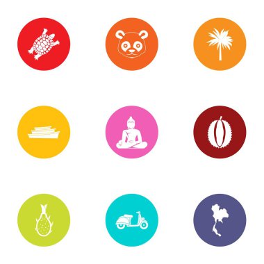 Asya durum Icons set, düz stil