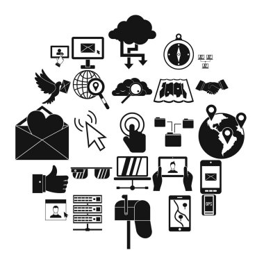 Güvercin Icons set, basit tarzı posta