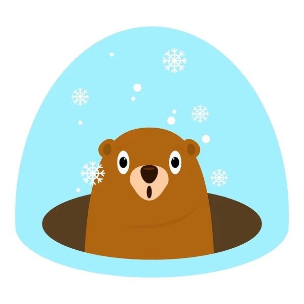 Groundhog at winter icon, flat style — Stock Vector