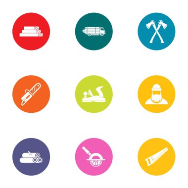 Ahşap Icons set, düz stil hasat