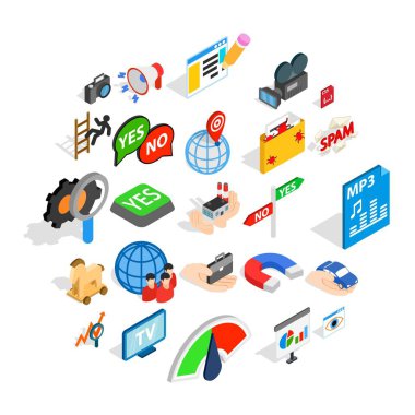 Online sinema Icons set, izometrik stili